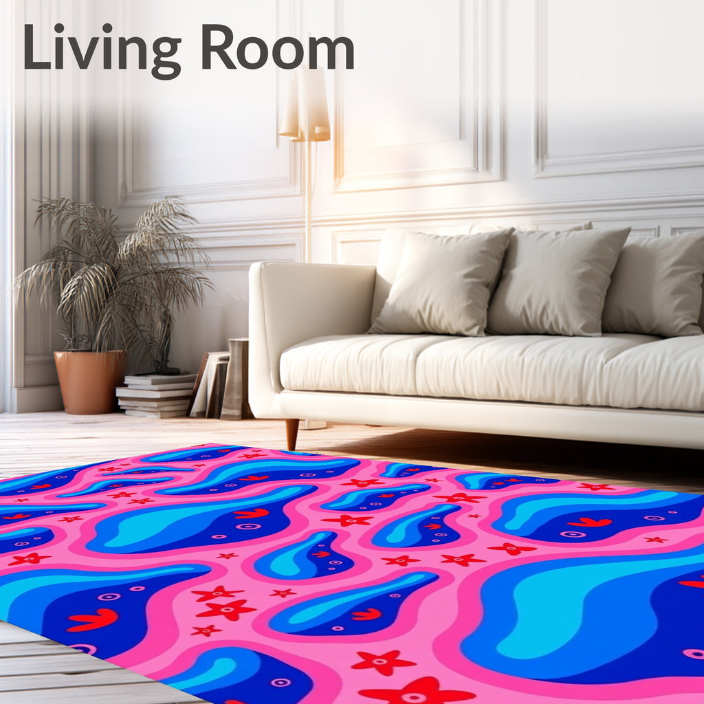 Retro Pink Blue Abstract Blob Stars Rug