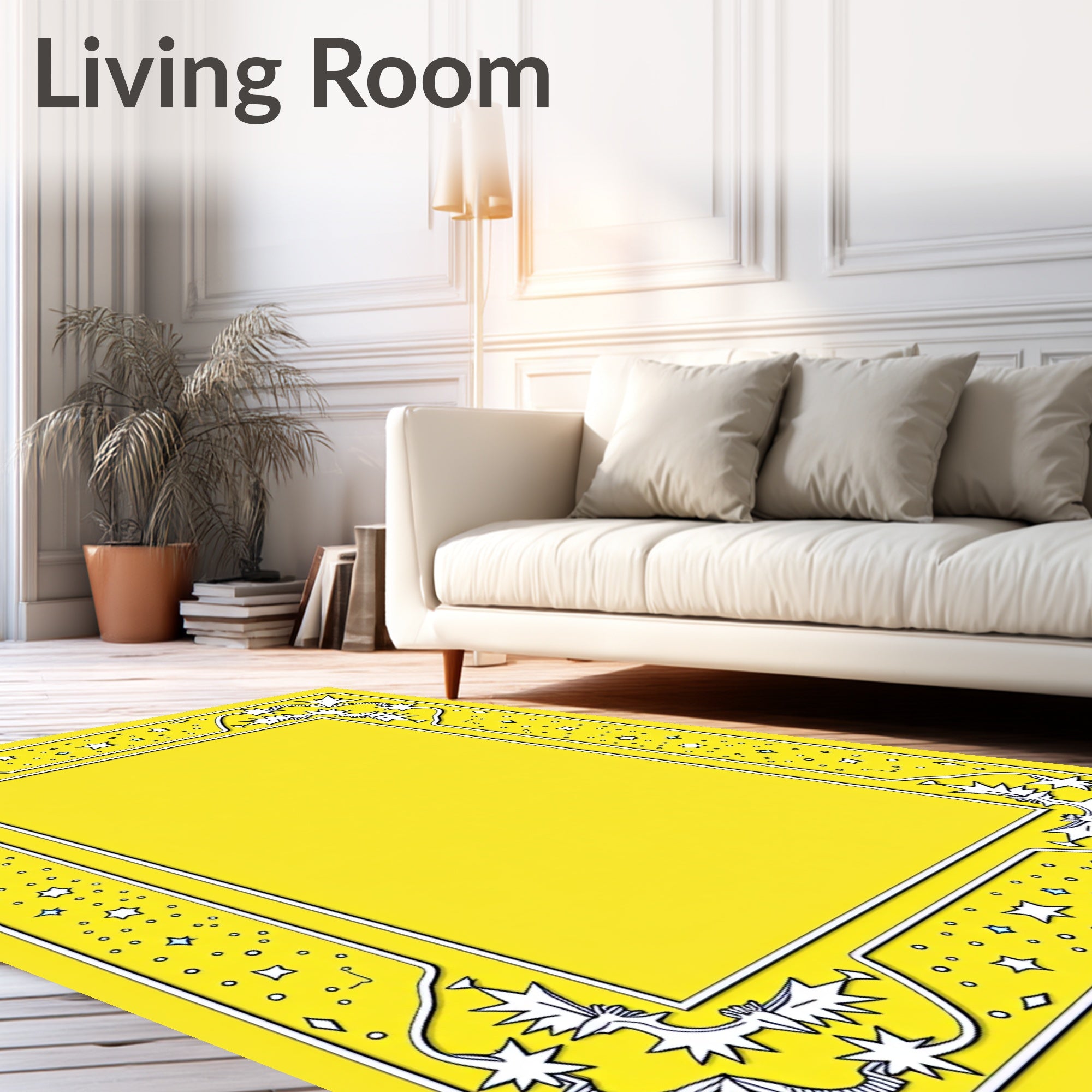Yellow Starburst Whimsical Border Rug