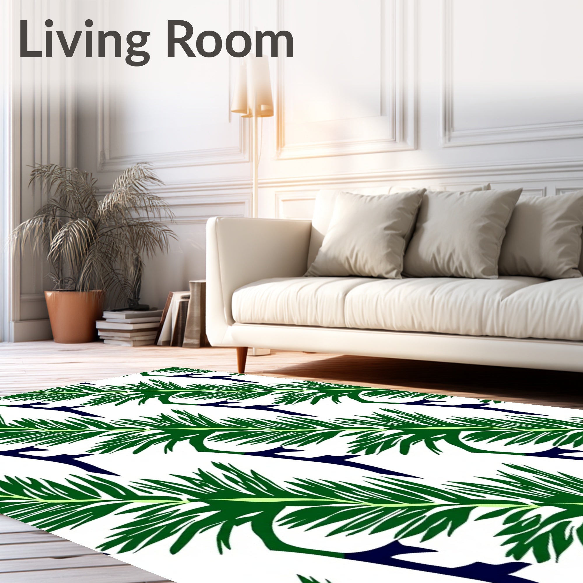 Emerald Green Feathery Leaf Vines Rug
