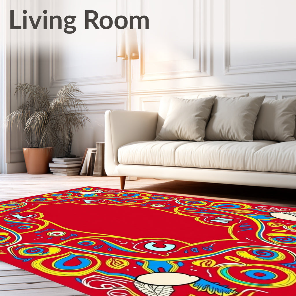 Bold Red Floral Swirl Medallion Rug