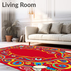 Bold Red Floral Swirl Medallion Rug