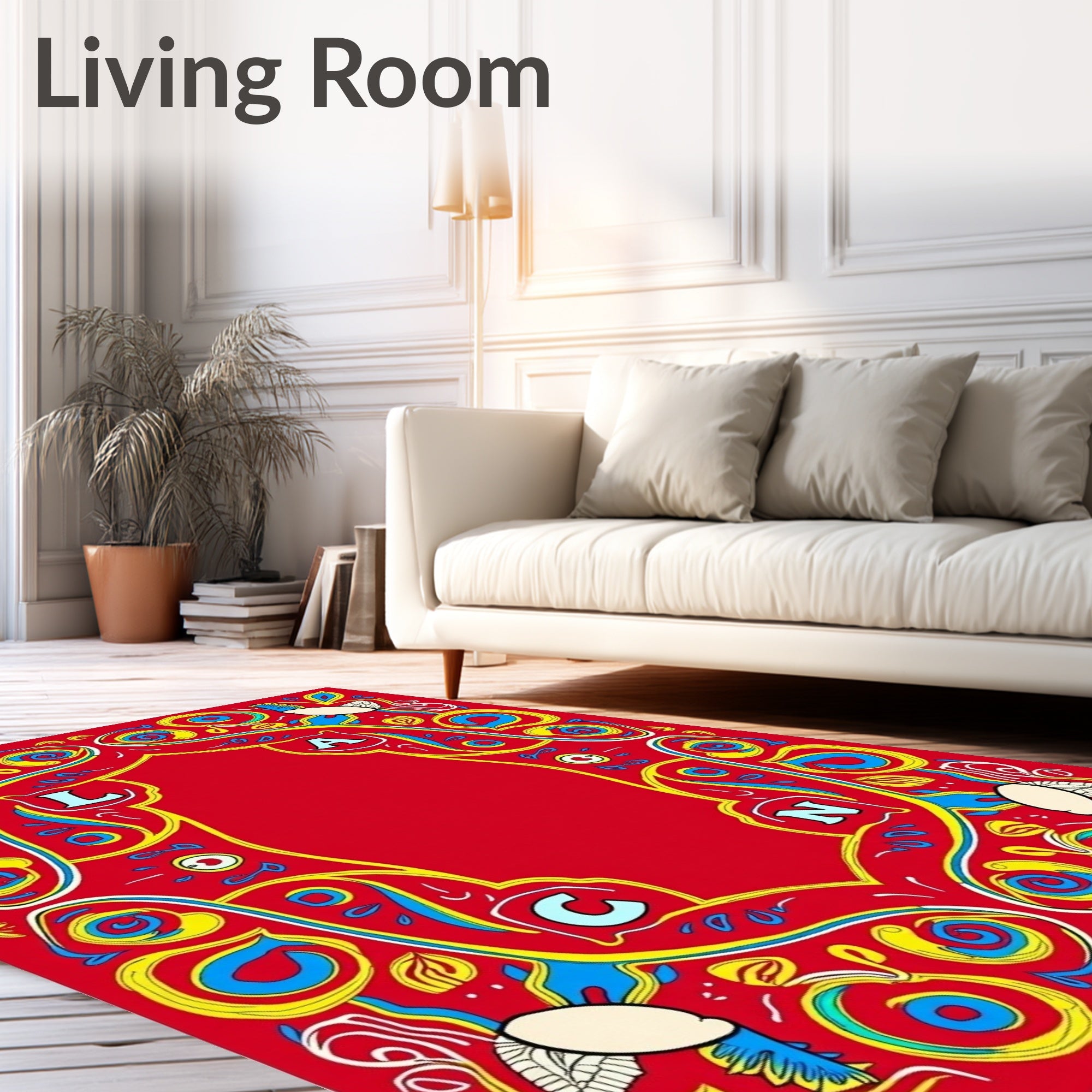 Bold Red Floral Swirl Medallion Rug