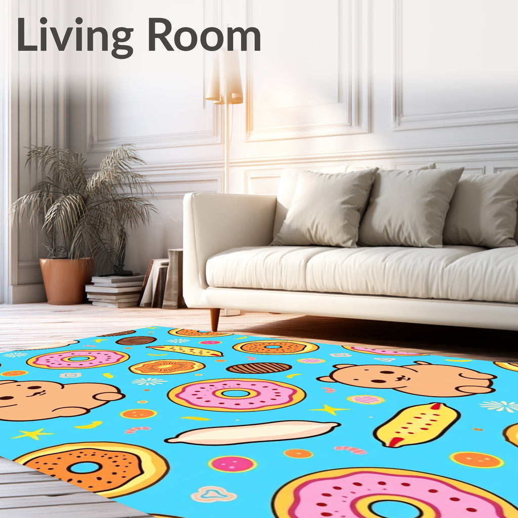 Cute Cartoon Bear Donut Sprinkle Rug