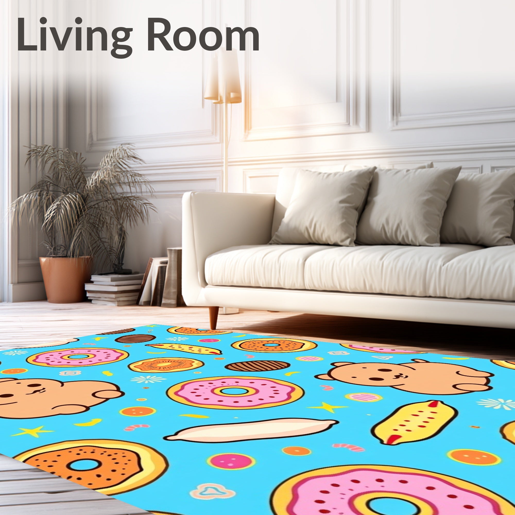 Cute Cartoon Bear Donut Sprinkle Rug