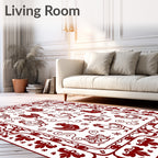 Barnyard Roosters Red Border Rug