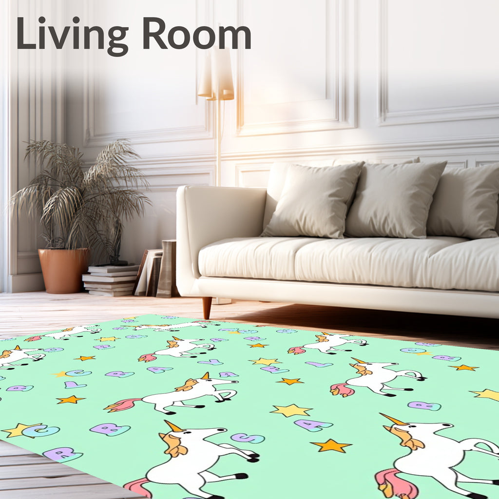 Whimsical Unicorn ABC Stars Background Rug