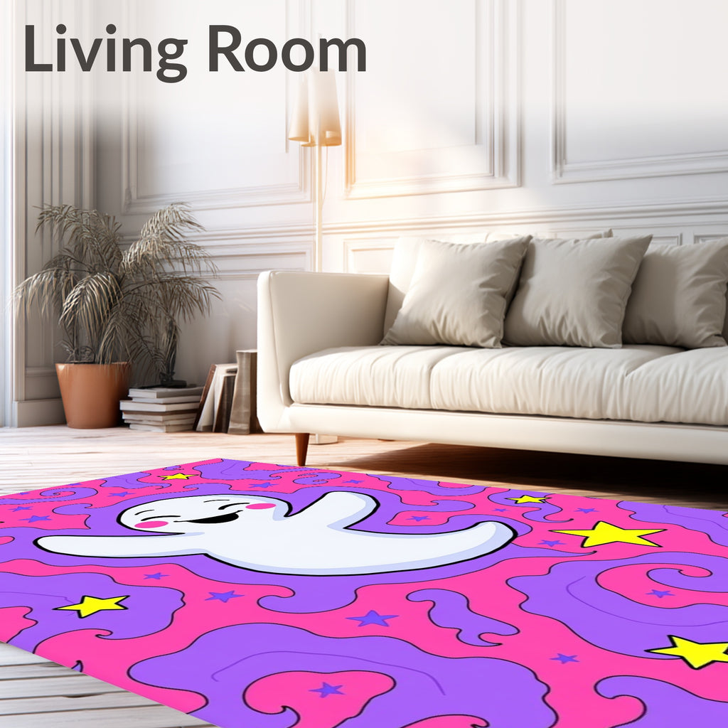 Whimsical Ghost Stars Pink Purple Vibe Rug
