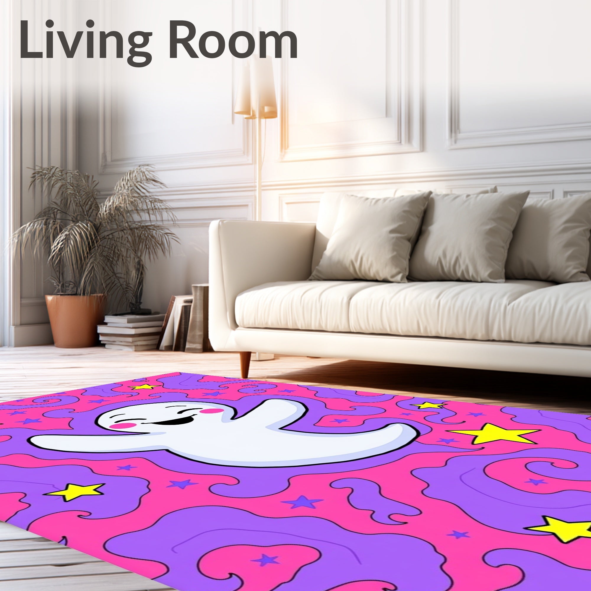 Whimsical Ghost Stars Pink Purple Vibe Rug