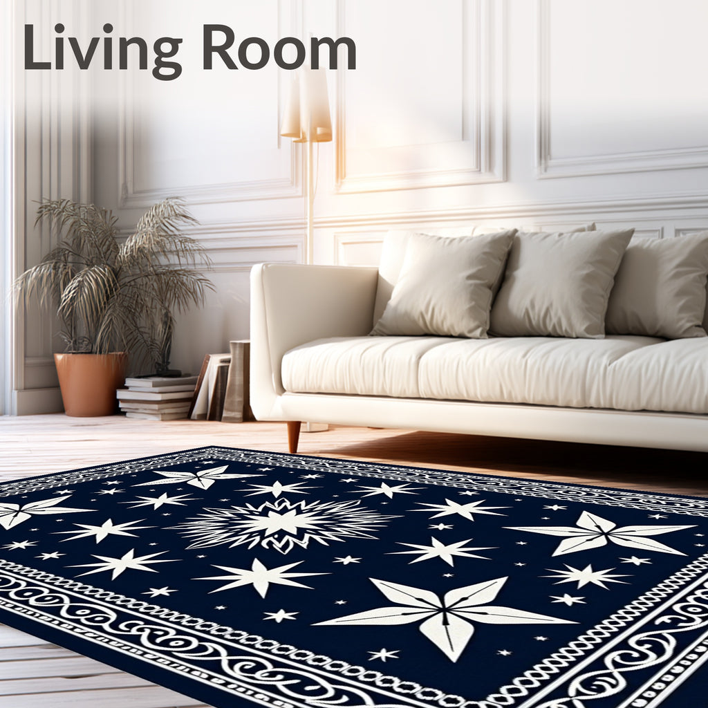 Navy White Celestial Starburst Rug