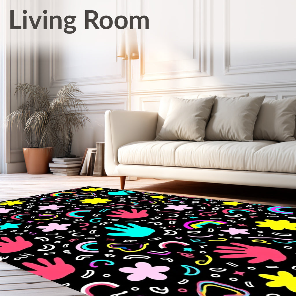 Vibrant Rainbow Hand Star Flowers Rug