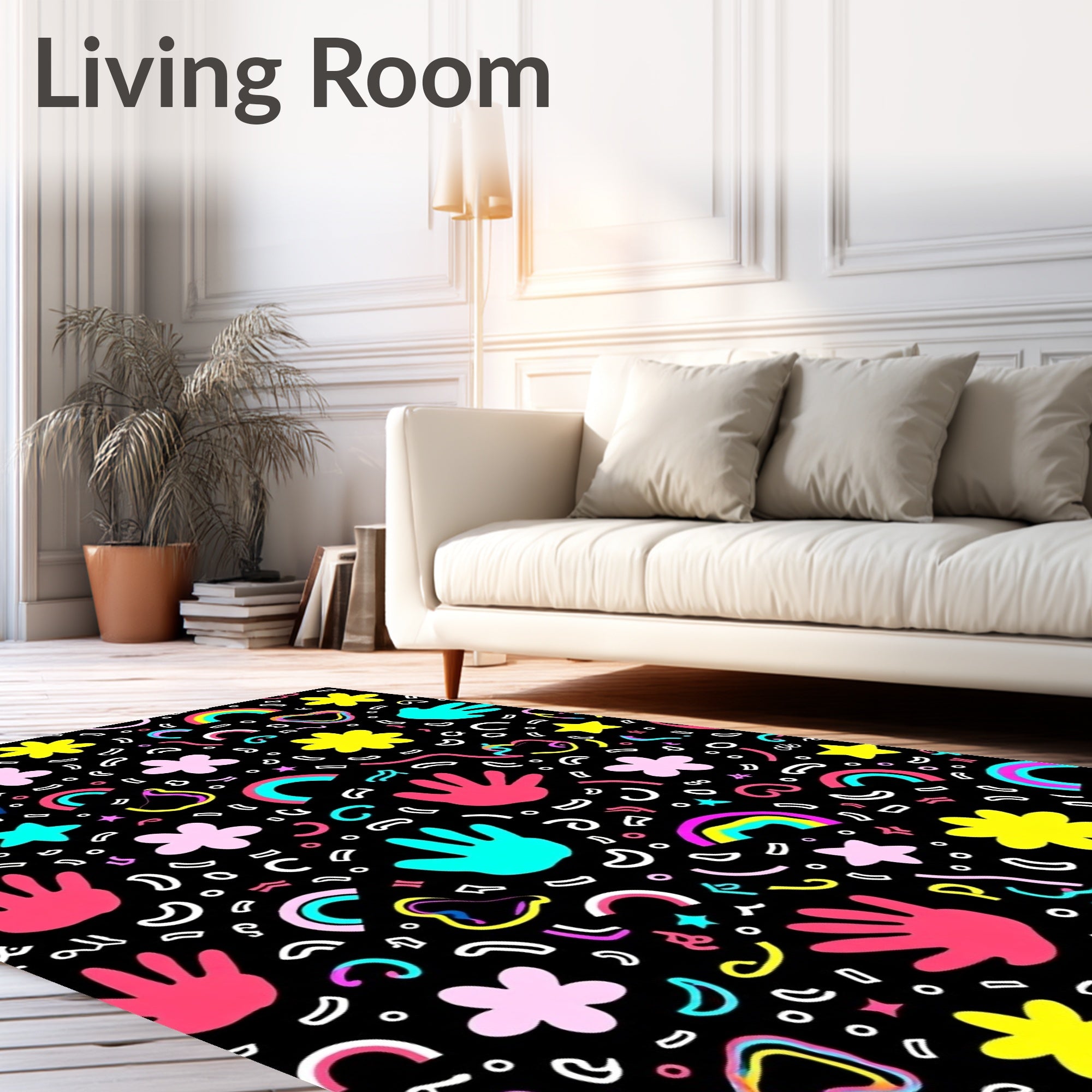 Vibrant Rainbow Hand Star Flowers Rug
