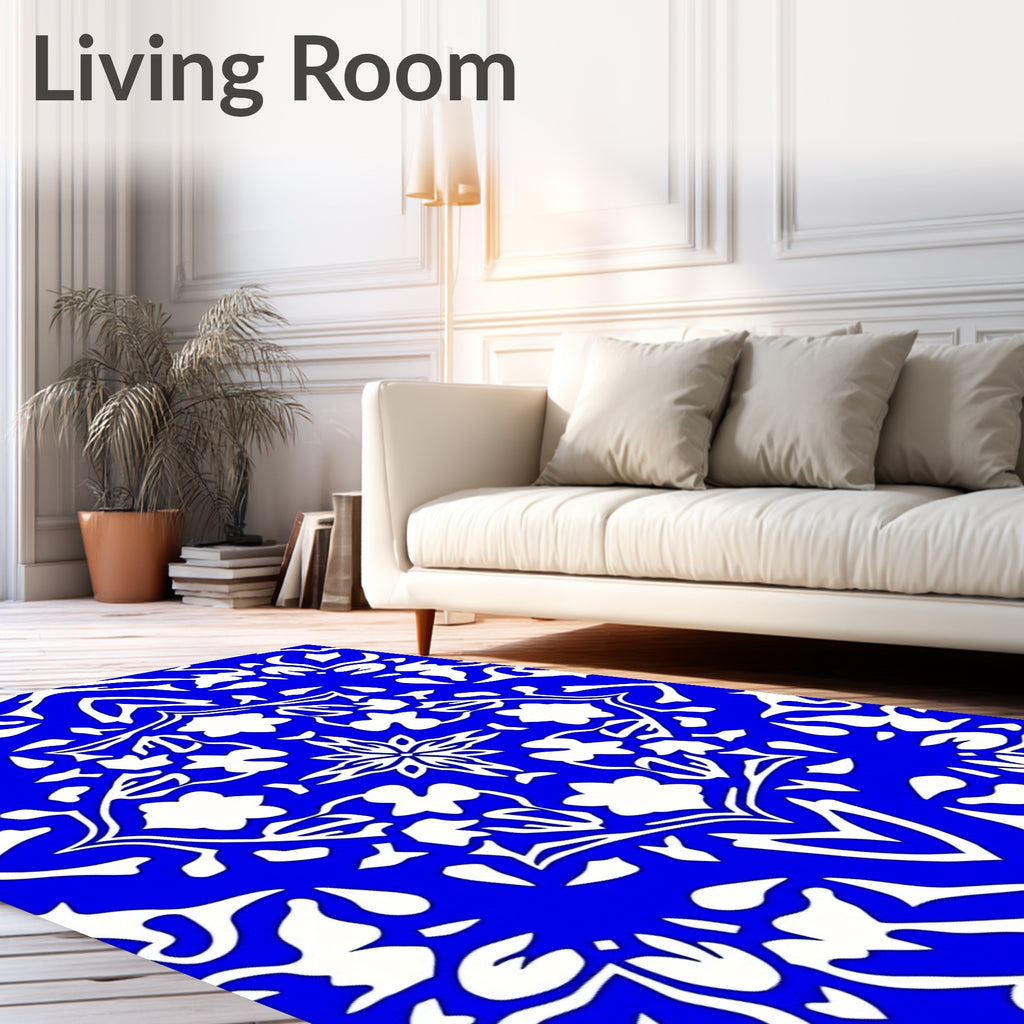 Vibrant Royal Blue Floral Symmetry Rug