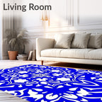 Vibrant Royal Blue Floral Symmetry Rug