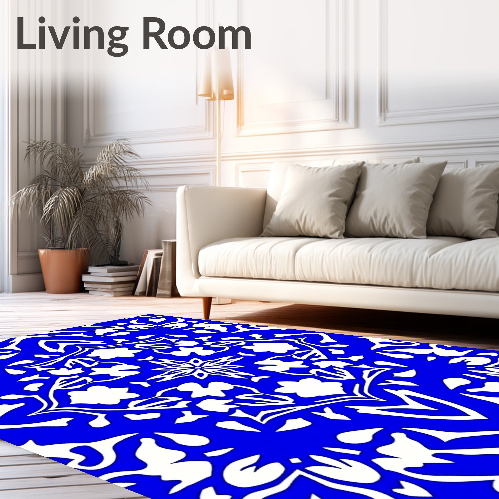 Vibrant Royal Blue Floral Symmetry Rug