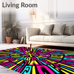 Radiant Electric Yellow Pink Blue Burst Rug