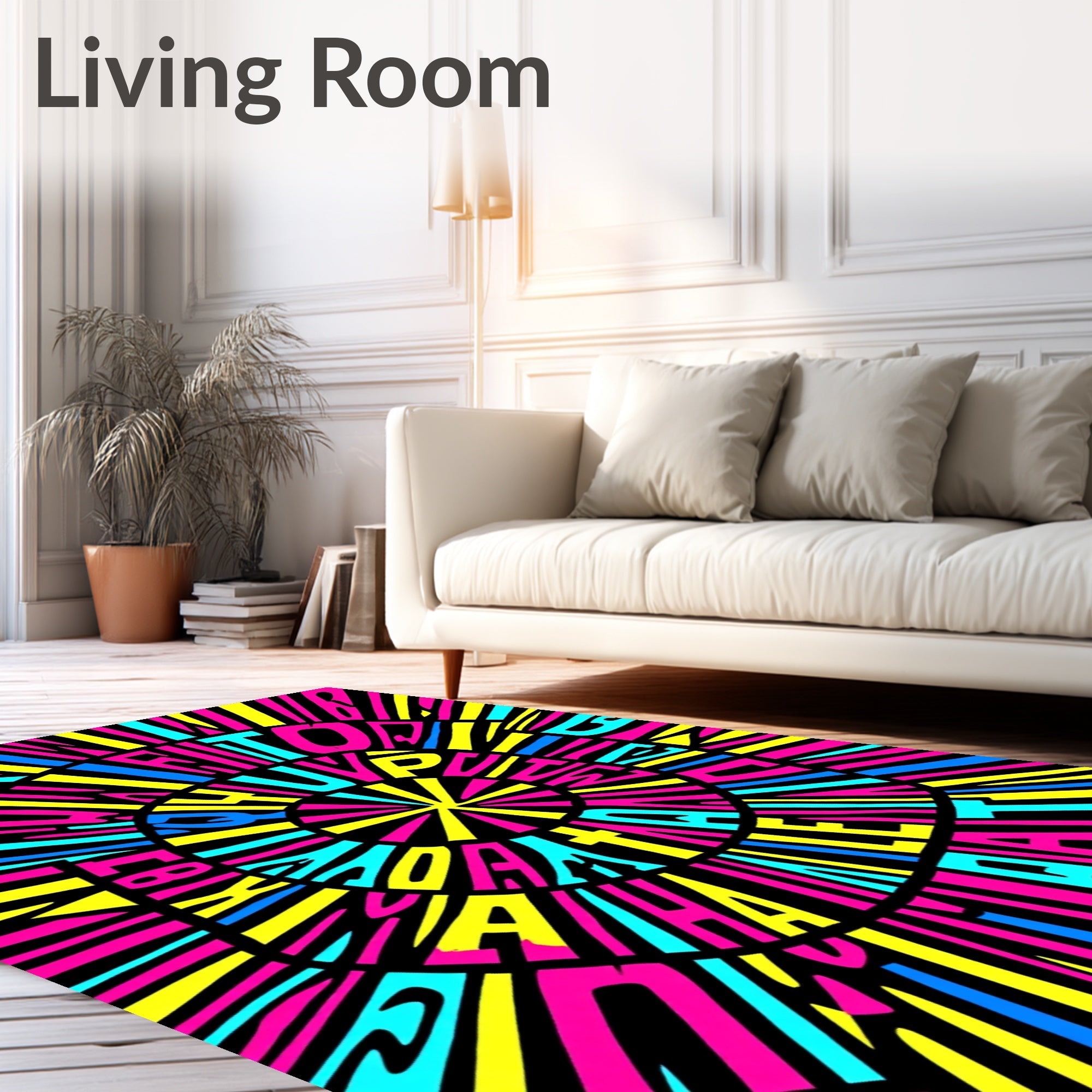 Radiant Electric Yellow Pink Blue Burst Rug