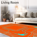Bright Orange Circuit Board Geometric Rug