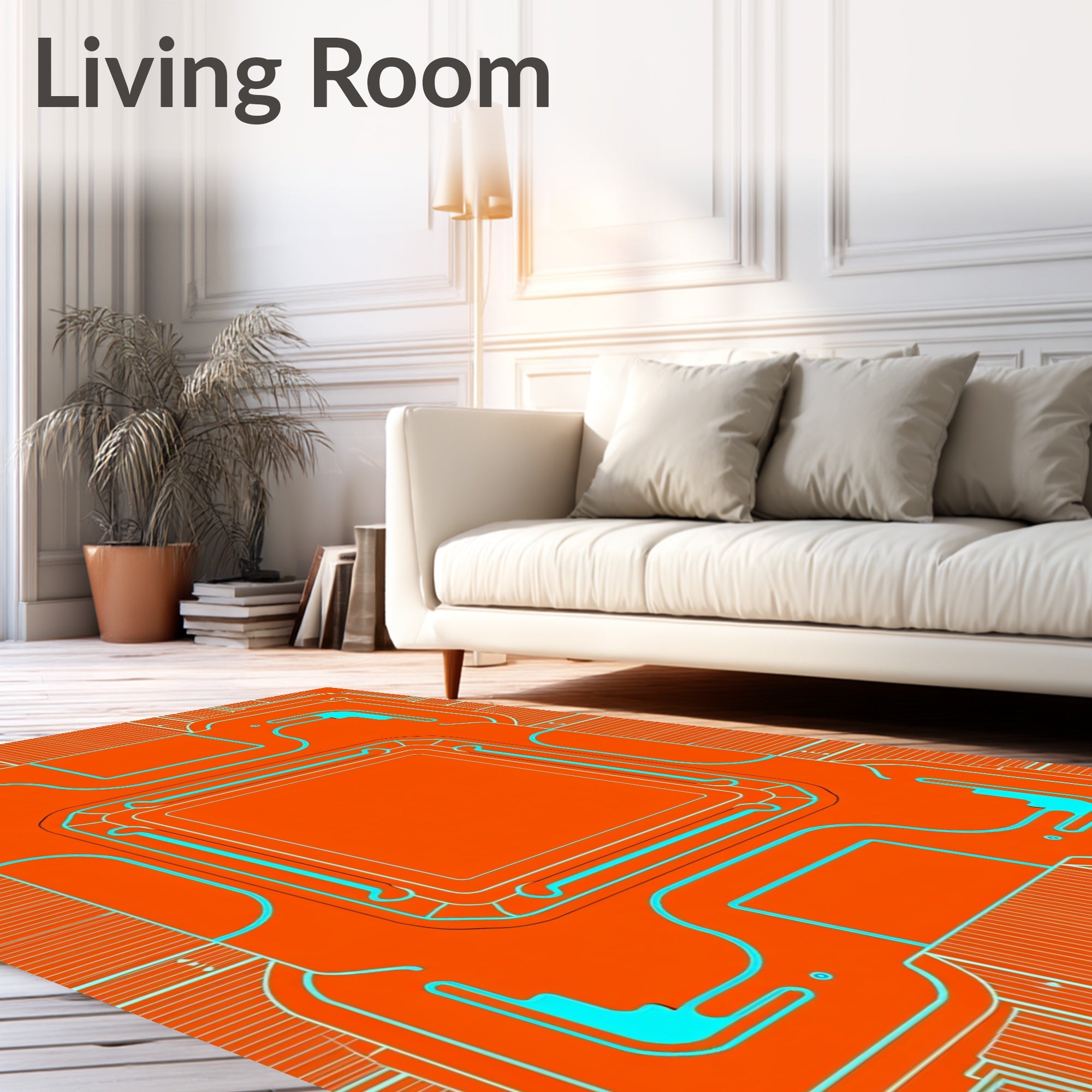 Bright Orange Circuit Board Geometric Rug