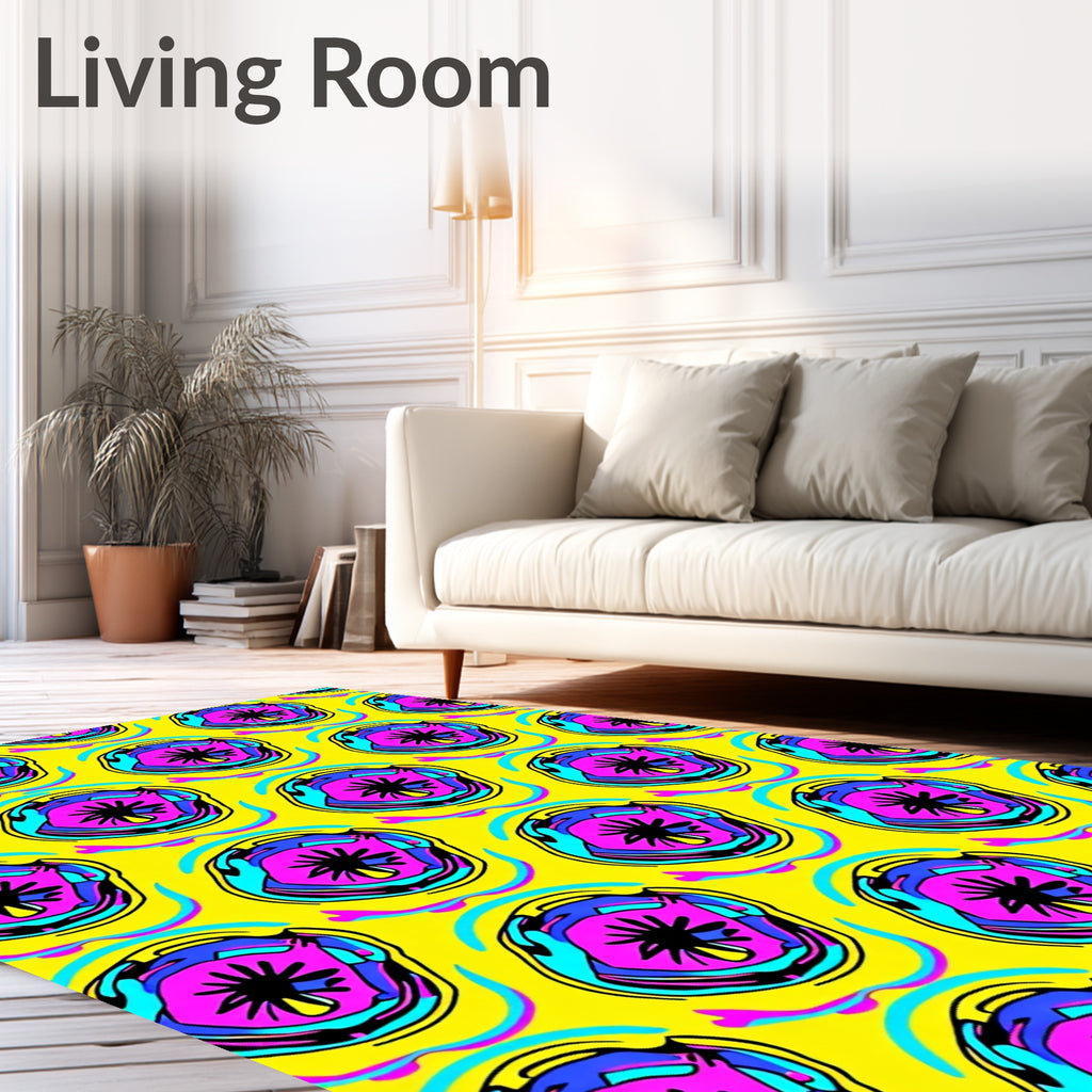 Vibrant Yellow Pink Blue Abstract Forms Rug
