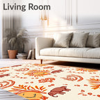 Playful Elephant Lion Sunny Orange Medley Rug