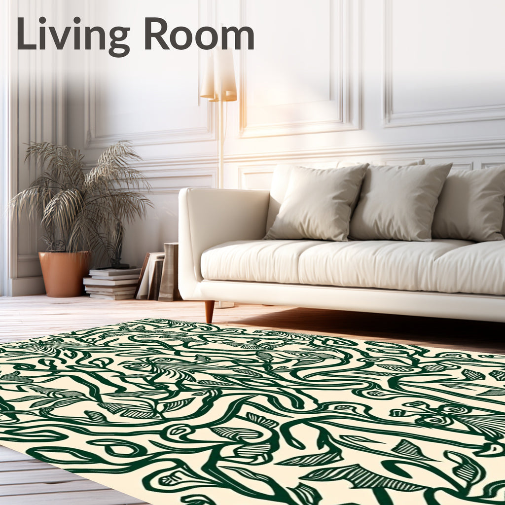 Deep Green Art Nouveau Botanical Vines Rug