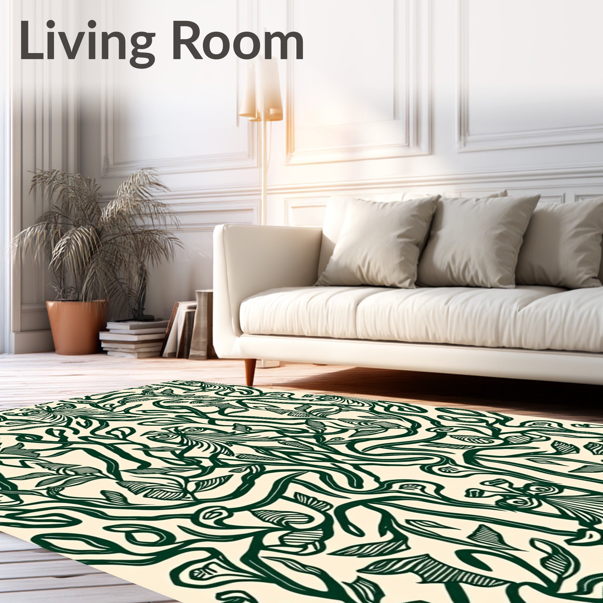 Deep Green Art Nouveau Botanical Vines Rug