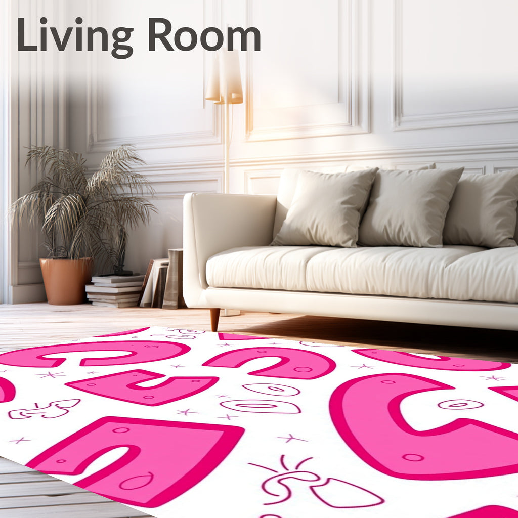 Pink Funky Letters Abstract Collage Rug