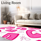 Pink Funky Letters Abstract Collage Rug