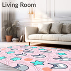 Pink Cat Star Abstract Swirl Rug