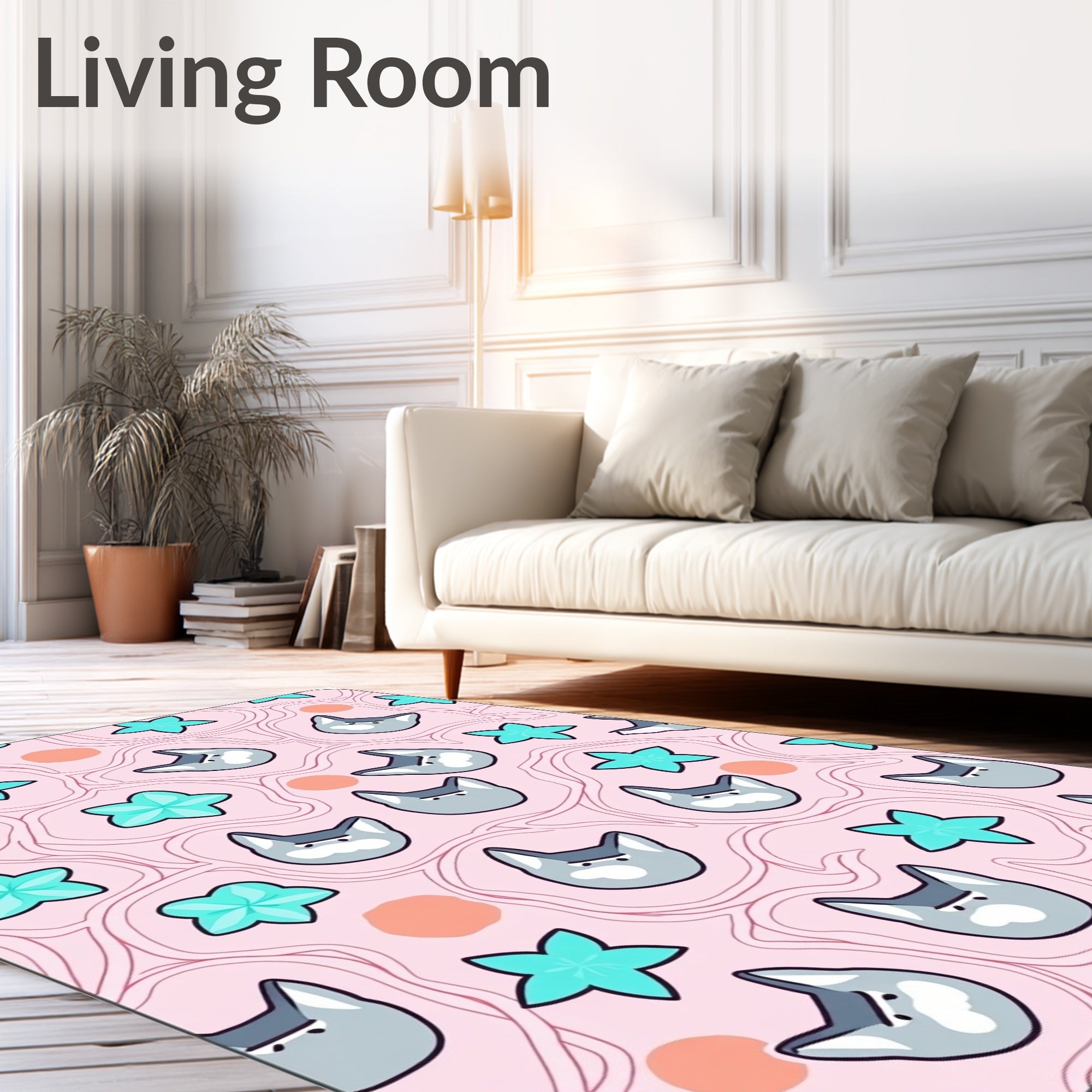 Pink Cat Star Abstract Swirl Rug