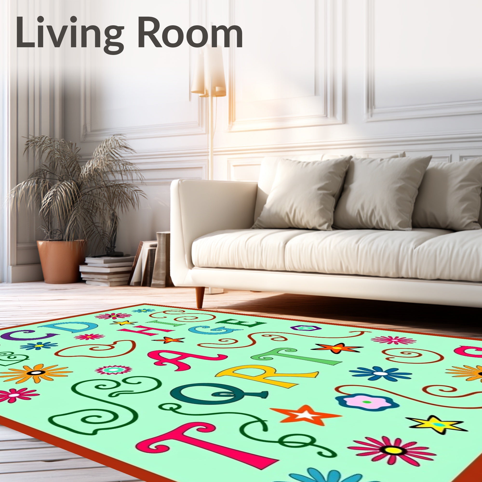 Alphabet Swirl Flowers Colorful Rug