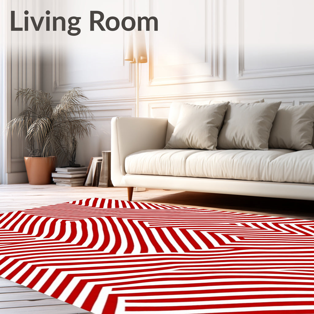 Bold Red White Zigzag Maze Rug