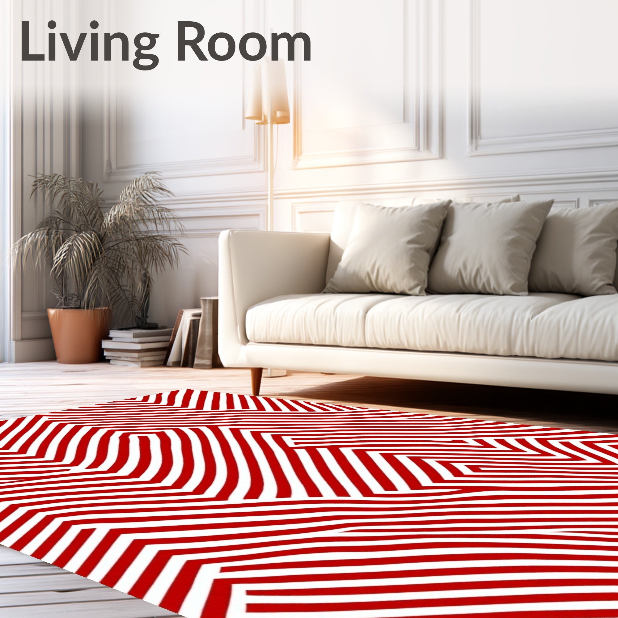 Bold Red White Zigzag Maze Rug