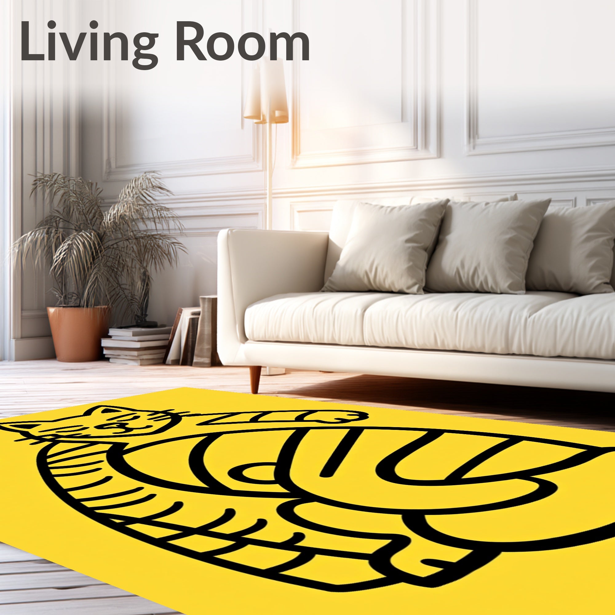 Curious Yellow Tabby Cat Outline Rug