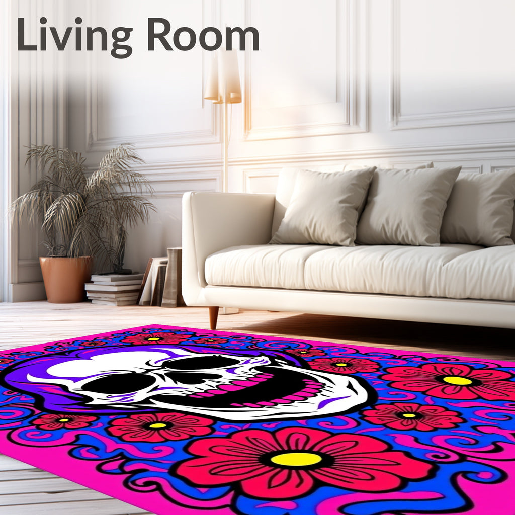Vibrant Skull Floral Swirl Rug