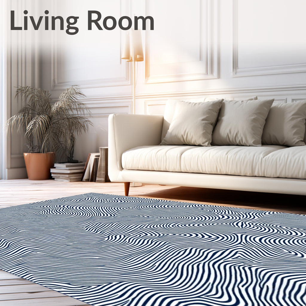 Dark Blue Organic Line Swirl Rug