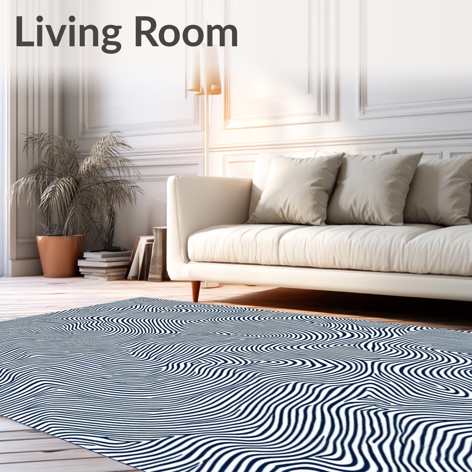 Dark Blue Organic Line Swirl Rug