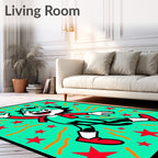 Retro Teal Starburst Cartoon Cat Rug