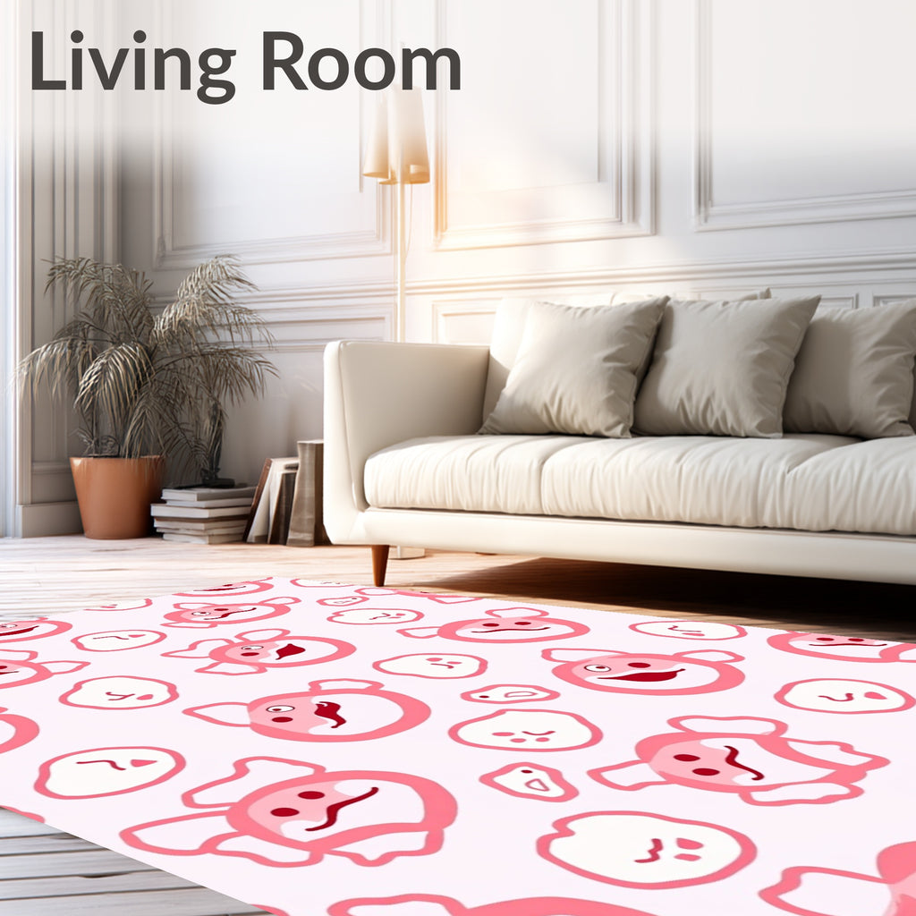 Pink Whimsical Cartoon Faces Rug