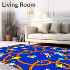 Cosmic Astronauts Yellow Star Orange Swirl Rug