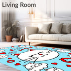 Cute White Cats And Red Hearts Rug