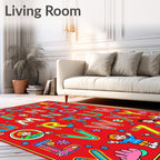 Bright Alphabet Characters Floral Border Rug