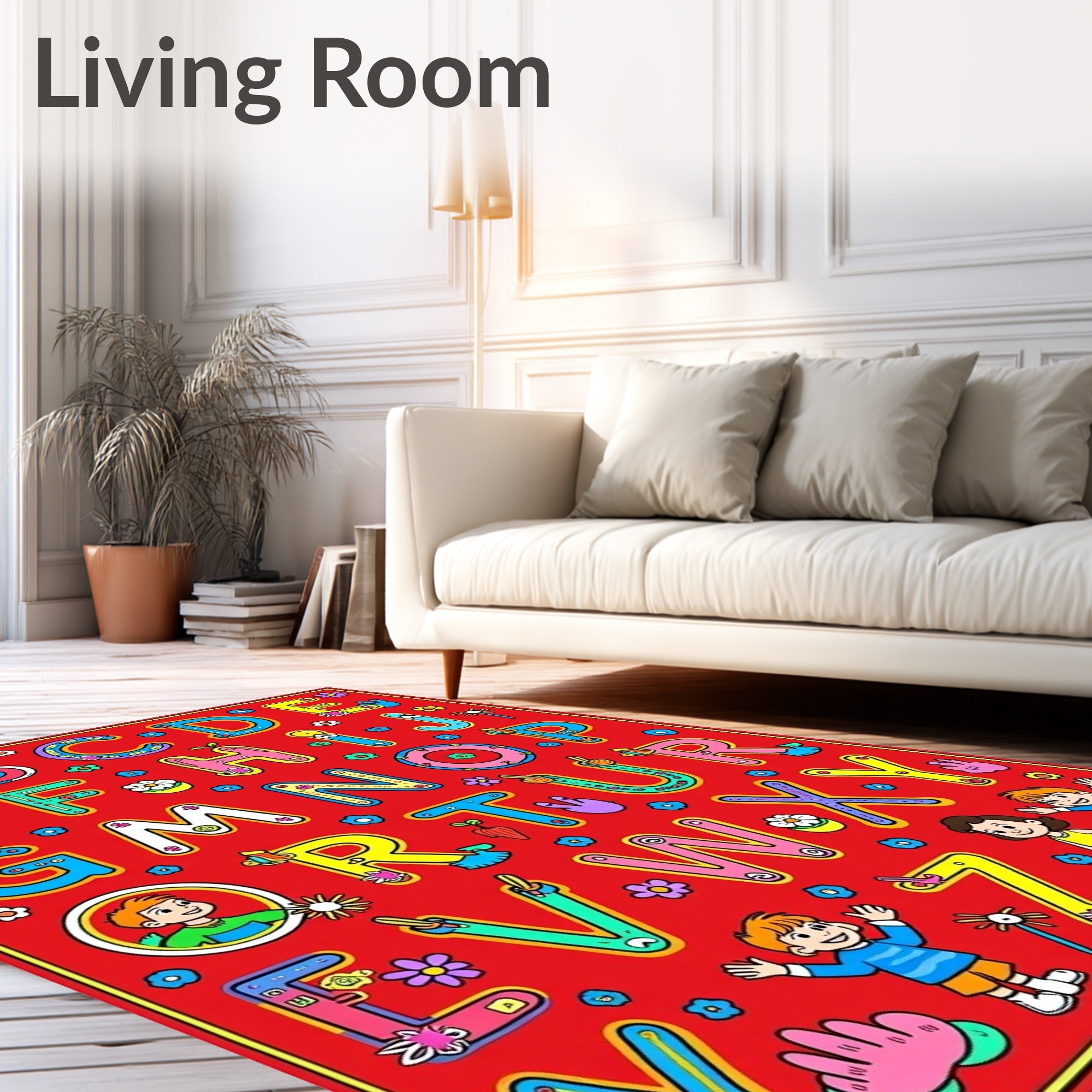 Bright Alphabet Characters Floral Border Rug