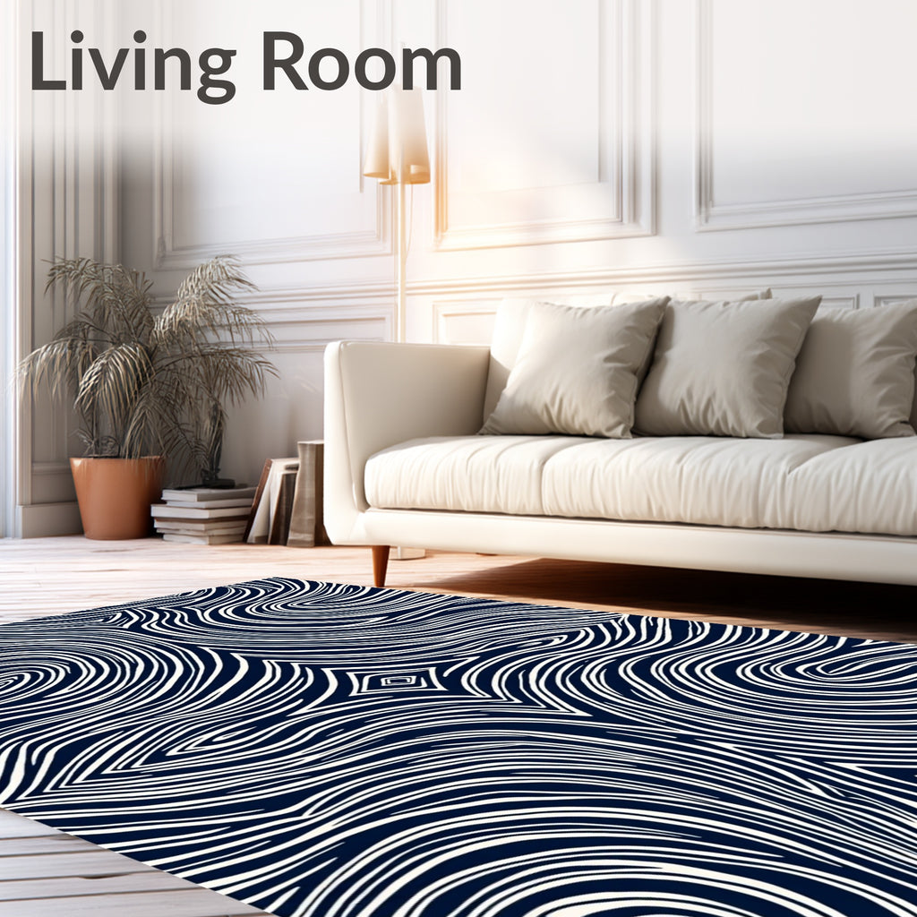 Deep Blue White Organic Swirl Rug