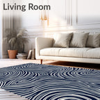 Deep Blue White Organic Swirl Rug