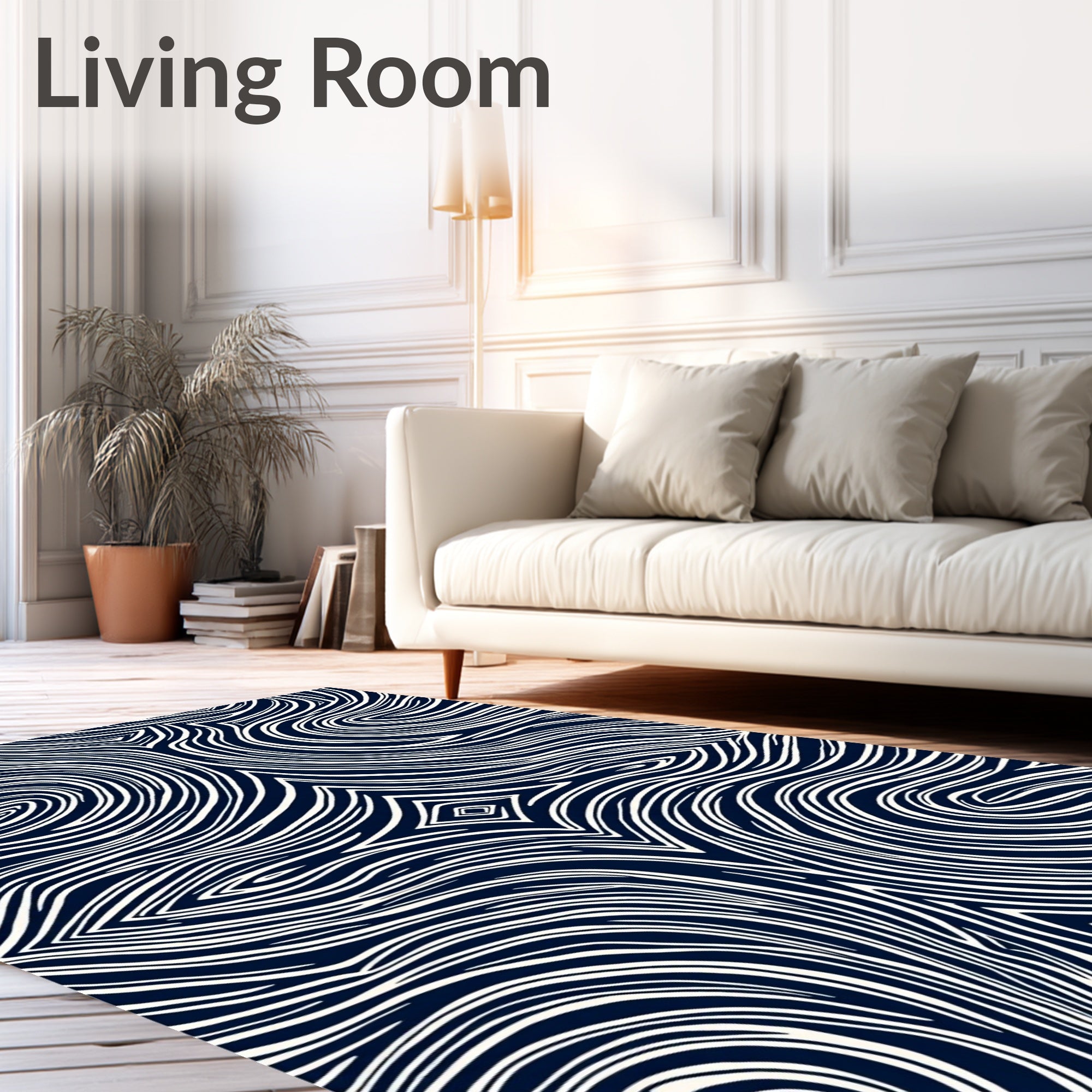 Deep Blue White Organic Swirl Rug