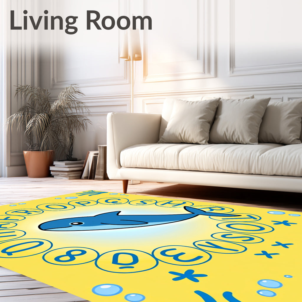 Blue Dolphin Alphabet Circle Yellow Rug