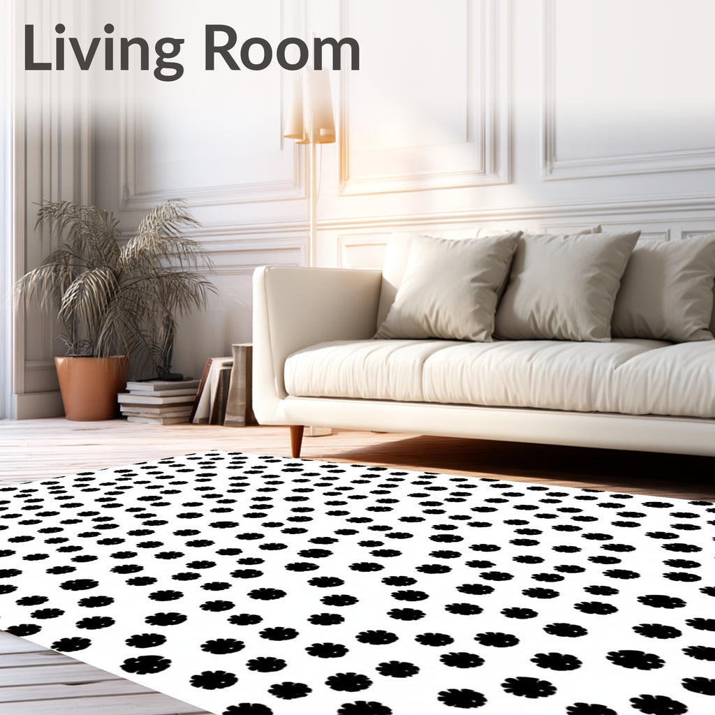 Black White Scattered Floral Accents Rug