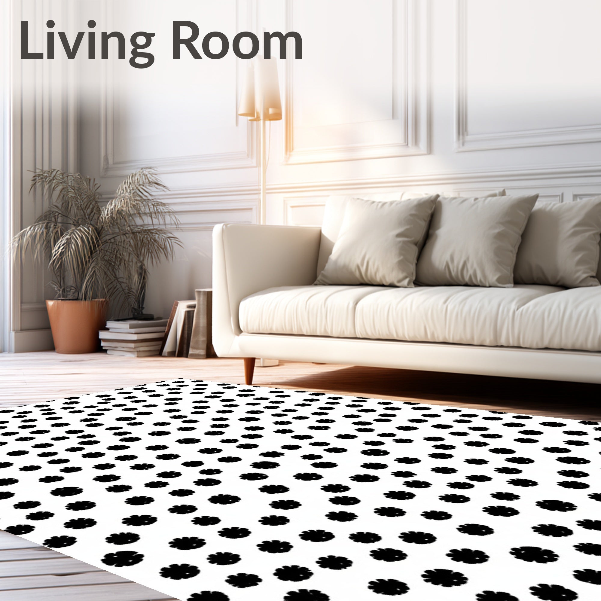 Black White Scattered Floral Accents Rug