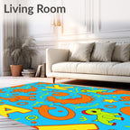 Cute Orange Green Dinosaurs Alphabet Rug